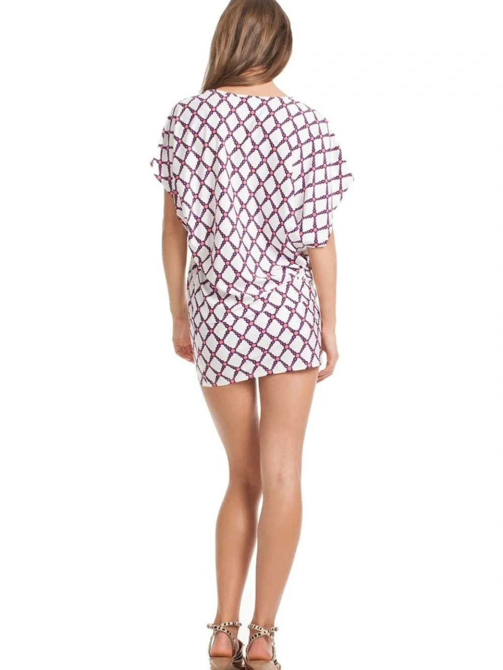 Trina Turk Kon Tiki White Tunic Stretch Jersey Cover Up Dress, Small, vacation